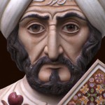 بازسازی چهره حافظ، شاعر معروف ایرانی که یک کتاب در دست دارد