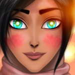 خانمی زیبا و چشم رنگی با شال و روسری