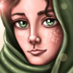خانمی زیبا و چشم رنگی با شال سبز و خفن
