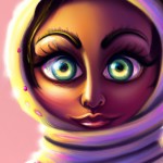 خانمی زیبا و چشم رنگی با شال و روسری