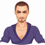 یه عکس تمام قد یک مرد عضلانی با کمی ته ریش و مدل موی آلمانی جذاب با چشمی که مردمک عمودی دارد و صورتش هم پیدا باشد