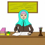 تصویر کارتونی معلم خانم با حجاب در کلاس درس محجبه