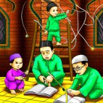 یک آخوند، در مسجد، همراه با 4 بچه