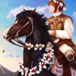 تهیونگ از بی تی اس بر روی اسب