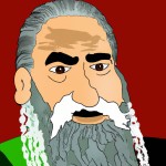 مردی كامل ؛ رنگ پوست او سبزه سیر، با ریشی سفید و بلند، و چشمانی سیاه و درشت. زیبا صورت، گشاده رو، بسیار متبسم. با گردنی دراز چون اُریقی نقره ای،