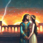 یک زوج عاشق در دوره ساسانیان همدیگر را در آغوش گرفتند و با لبخند همدیگر را نگاه میکنند