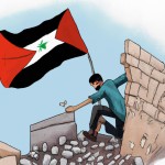 مردم فلسطین را برایم ترسیم کن که روی آواره های ساختمانی در حال مراقبت کردن از پرچمشان هستند