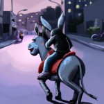 عکس یک الاغ که در حال موتور سواری در تهران است