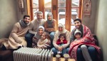 خانواده تهرانی خوشحال در خانه، گرمای خانه با رادیاتور، زمستان