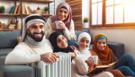 خانواده تهرانی خوشحال در خانه، گرمای خانه با رادیاتور، زمستان