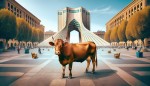 یک گاو که در وسط میدان آزادی قرار دارد