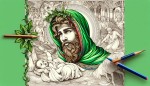 عکس ولادت حضرت مهدی با مردی با شال سبز