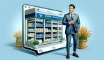 تصویر فروشگاه اینترنتی dairy-shop مردی زیبا و کت شلواری تمام قد با کرواد که کنار فروشگاه ایستاده فروشگاه دیجیتالی