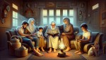 یک خانه فرهنگی قدیمی همرای چراغ نفتی قدیمی که  پدر بزرگ درحال قرآن خواندن مادر بزرگ دو تا پسر 25 ساله موهای پر پشت همراه خانمش یک پسر 10 ساله مصروف بازی همراه با سه دختر 25 ساله 20 ساله و 18 مصروف کار های خانه و کاملا خانه سرشار از مهر و محبت درست کنید ممنون