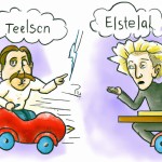 انیشتن در حال دعوا با تسلا سوار فضاپیما
