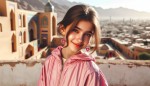 دختری با کاپشن صورتی و با گوشواره قلبی  کرمان حاج قاسم