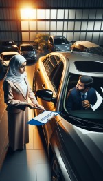 نماینده بیمه درحال بازدید خودرو برای صدور بیمه بدنه