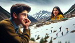 یک پسر 14 ساله که از کوه برفی از دور یک دختر زیبا و 14 ساله را نگاه میکند و عاشق او است و دختر در روستایی در حال بازی است