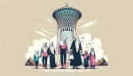 تصویر یک خانواده با حجاب ایرانی که در برج میلاد در حال گشت و گذار هستند