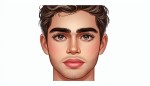 پسری با چشمان درشت مژه های بلند ابروهایی تقریبا پر بینی کوچک و اندکی پهن و لب هایی درشت و صورتی گرد و زاویه دار