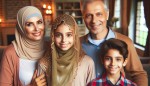 یه خانوم محجبه ایرانی با یه دختر و پسر و همسر مهربون