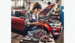 تصویر یک برقکار خودرو در حال کار روی خودرو