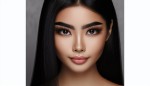 دختری با قیافه شرقی و مو و چشم و ابروی سیاه که پلک های پرپشت و بلندی داره و موهاش لخت و تا سرشانشه