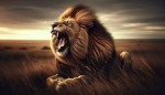 یک شیر با ابهت در حال غرش