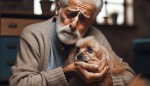عکس یک پیرمرد عرب در حال گریه کردن همراه سگ بیمارش