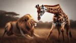 نبرد شیر با زرافه