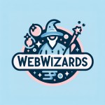 لوگو خلاقانه و ساده برای اسم webwizards که مفهوم دیجیتال مارکتینگ داشته باشد با دو رنگ آبی و صورتی ملایم