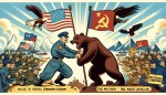 A symbolic representation of the struggle between United States and Soviet Union post World War II in 1945.