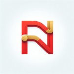 لوگو RN بکگراند سفید ساده  Rقرمز وN طلایی