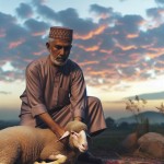 پدر در حال قربانی کردن گوسفند است
