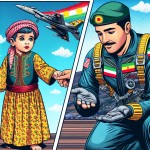 تصویری کمیک بوک  از کودکی سوران  تقریبا ۶ ساله در لباس محلی کردی را میبینم که  مردی با ابهت در لباس خلبانان جنگنده با پرچم  ایران بر روی لباس نیز در کنارشان ایستاده و با یک دستش دارد سوران را نوازش میکند و با دست دیگرش دارد ماکت هواپیمای جنگنده ای را به سوی او دراز کرده