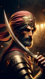 یه عکس بسیار حماسی از رستم قهرمان ایرانی بساز، عکس نشانگر قدرت باشد کلاه خود او کلاه خود پارسیان باشد و دور دست هارا نگاه کند و در دست او گرز مخصوصش باشد