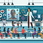 من یک مدرس روانشناسی هستم می خواهم برای من یک بنری طراحی کنید موضوع بنر آموزش تست روانشناسی 5 عاملی NEO است مخاطبین من دانشجویان روانشناسی هستند استاد در حال تدریس به دانشجویان باشد تعداد دانشجویان 20 نفر در یک کلاس باشند استاد از هوش مصنوعی هم برای تدریس استفاده می کند