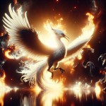 یک سیمرغ سفید مشکی در حال زاده شدن از آتش