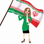 زن چادری تمام قد در دستش پرچم ایران