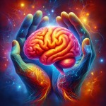 لوگو رنگی یک مغز انسان که میان دو دست انسان است