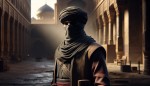 یک عکس بسیار حماسی از یک جاسوس شیعه در زمان بنی عباس بساز، چهره جاسوس پوشانده شده باشد