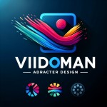 لوگو با اسم vidoman طراحی کن که از وکتور های حوزه تبلیغاتی هم استفاده بشه
