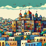 تصویر شهری خیلی قدیمی و یهودی با یک قلعه بزرگ با درب بزرگ به نام خیبر