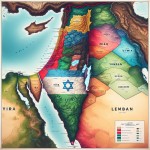 تصویری از نقشه کشور فلسطین اشغالی که کشورهای عراق و یمن سوریه لبنان و ایران از فلسطین در برابر صهیونیزم محافظت می کنند