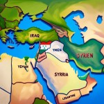 تصویری از موقعیت کشور ایران عراق و یمن سوریه لبنان و فلسطین که کشور فلسطین در احاطه این چند کشور است و همه این کشورها از آن در برابر اسرائیل  محافظت می کنند