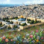تصویر قدس با پس زمینه گل  و سبزه زار