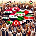 تصویری از موقعیت کشور فلسطین که کشورهای عراق و یمن سوریه لبنان و ایران از فلسطین در برابر صهیونیزم محافظت می کنند