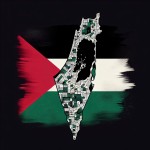 تصویر نقشه کشور فلسطین با بک گراند پرچم این کشور