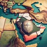 تصویری از نقشه کشور فلسطین قدیم که کشورهای عراق و یمن سوریه لبنان و ایران از فلسطین در برابر صهیونیزم محافظت می کنند