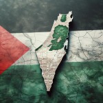 تصویر نقشه کشور فلسطین با بک گراند پرچم این کشور